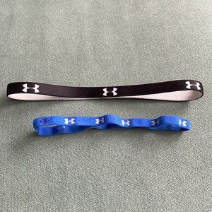 Under Armour Set of 2 Hair Black Blue White Sport Adult 3/8 1/2 Inch Headbands